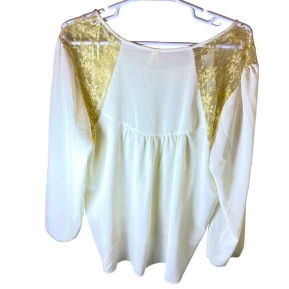 Truth Women's Sheer 3X Cream Lace Top Long Sleeve Blouse Cottagecore - Picture 4 of 5